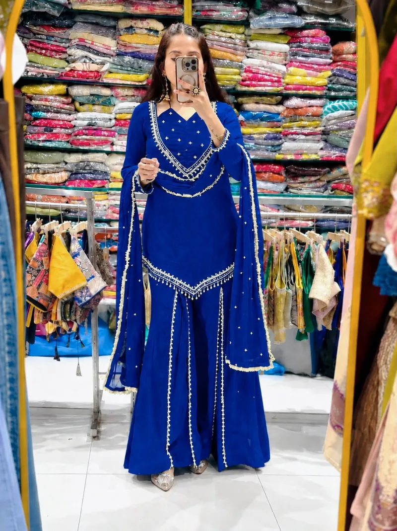 Jf 054 Roman Glass With Real Mirror Work Plazzo Suits